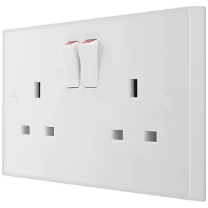 WHITE MOULDED SQUARE EDGE DOUBLE SWITCHED 13A POWE