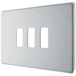 GRID FRONT PLATE SCREWLESS - BR ST STEEL - 3 GANG