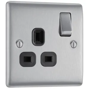NEXUS METAL BRUSHED STEEL SINGLE SWITCHED 13A POWE