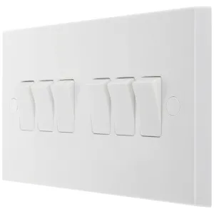 WHITE MOULDED SQUARE EDGE SIX GANG SWITCH, 10AX 2
