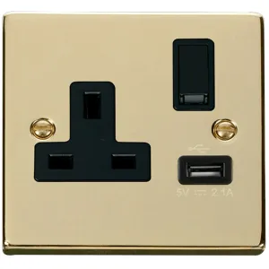 13A 1G Switched Socket With 2.1A USB Outlet - Blac