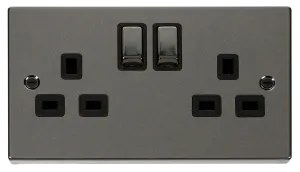 2 Gang 13A DP 'Ingot' Switched Socket Outlet - Bla
