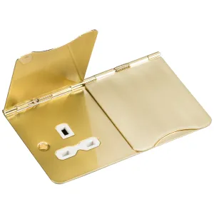 13A 2G Unswitched Floor Socket - Brushed Brass wit