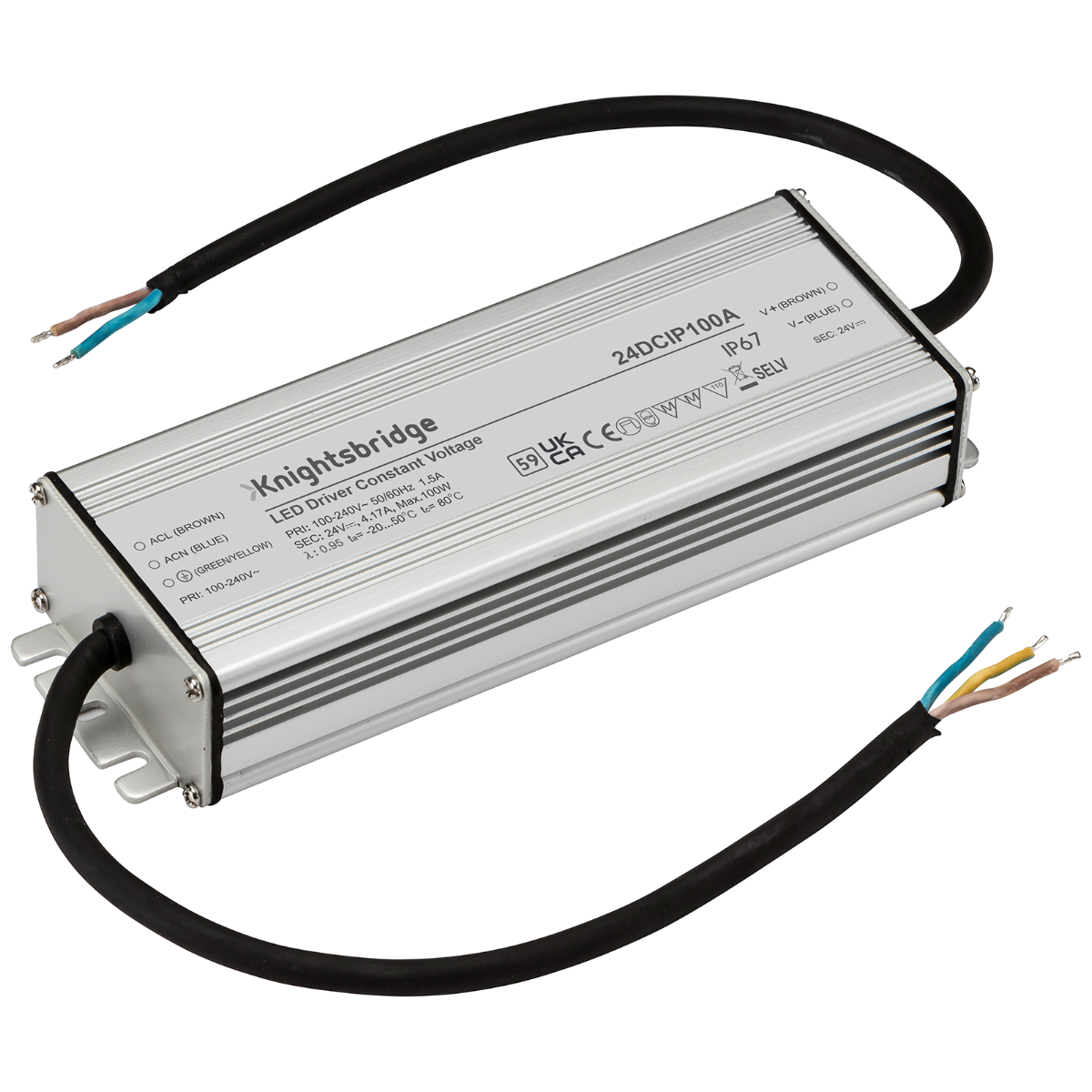 24V IP67 100W DC LED Driver - Constant Voltage