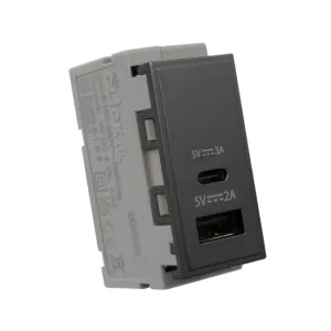 DUAL USB MODULE 2A TYPE A 3A TYPE C BK