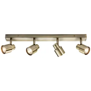 230V GU10 Quad Bar Spotlight - Antique Brass