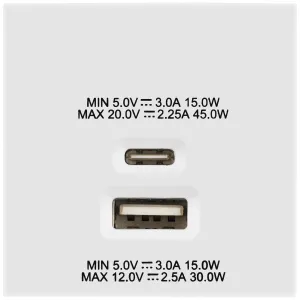 EURO MODULE 2 PORT A & C 45W USB CHARGING MODULE W