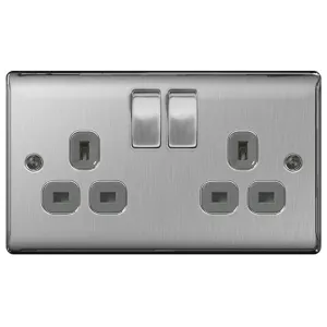 NEXUS METAL BRUSHED STEEL DOUBLE SWITCHED 13A POWE