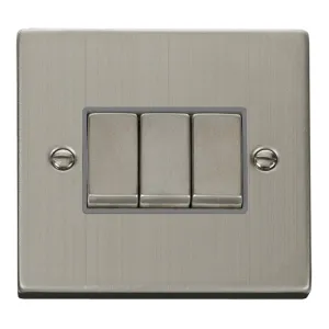 Plate Switch, 3 Gang 2 Way, Grey Insert Victorian