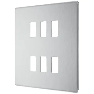 GRID FRONT PLATE SCREWLESS - BR ST STEEL - 6 GANG