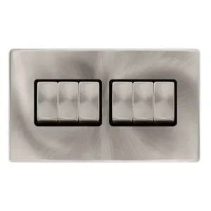 10AX INGOT 6 GANG 2 WAY SWITCH - BRUSHED STEEL COV