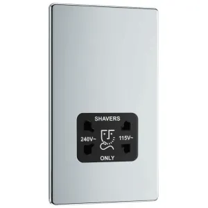 POLISHED CHROME BLK  SHAVER SOCKET  115/230V DUAL