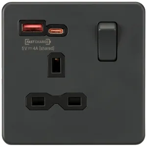 13A 1G SP Switched Socket with Dual USB A+C 12V DC