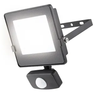 ECO FLOOD IP65 PIR BLK 800LM 10W 4000K - 1M CABLE