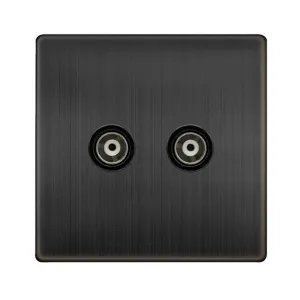 TWIN ISOLATED COAXIAL OUTLET - MATT BRONZE COVER P
