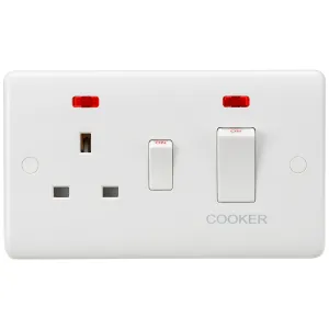 45A DP Switch & 13A Socket with Neons - White Rock