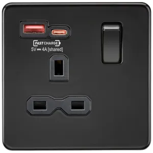 13A 1G SP Switched Socket with Dual USB A+C 12V DC