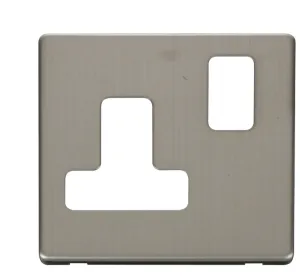 15A Round Pin Switched Socket Cover Plate - Stainl