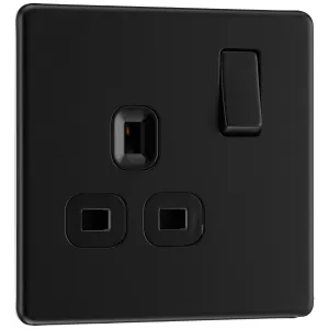 SCREWLESS FLATPLATE MATT BLACK SINGLE SWITCHED 13A