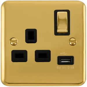13A Ingot 1 Gang Switched Socket With 2.1A USB Out