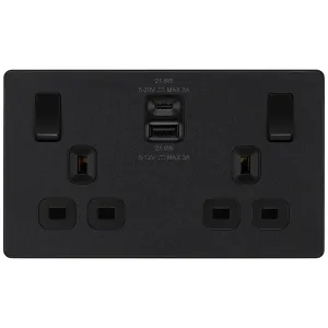 EVOLVE MATT BLACK DOUBLE SWITCHED 13A POWER SOCKET
