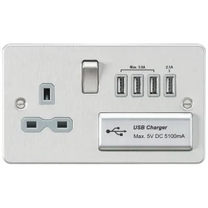 13A Switched Socket with Quad USB-A (5V DC 5.1A sh