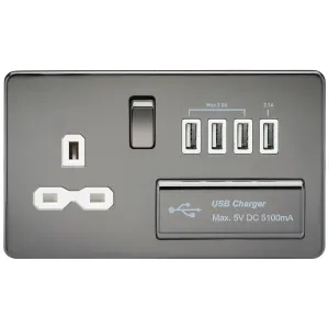 13A Switched Socket with Quad USB-A (5V DC 5.1A sh