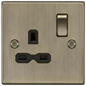13A 1G DP Switched Socket - Antique Brass with Bla