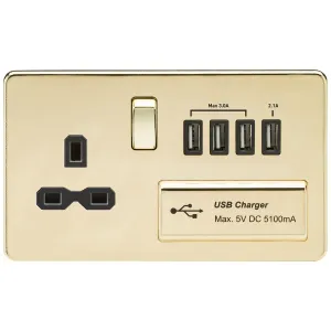 13A Switched Socket with Quad USB-A (5V DC 5.1A sh