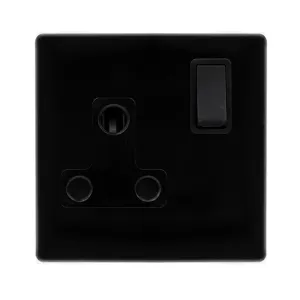 15A ROUND PIN SWITCHED SOCKET - METAL BLACK COVER