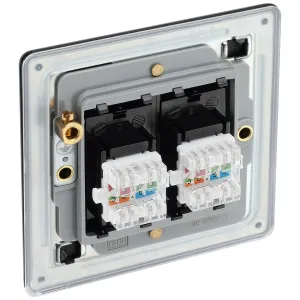 SCREWLESS FLATPLATE MATT BLACK DOUBLE RJ45 TELEPHO