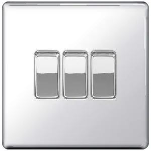 SCREWLESS FLATPLATE POLISHED CHROME TRIPLE SWITCH,